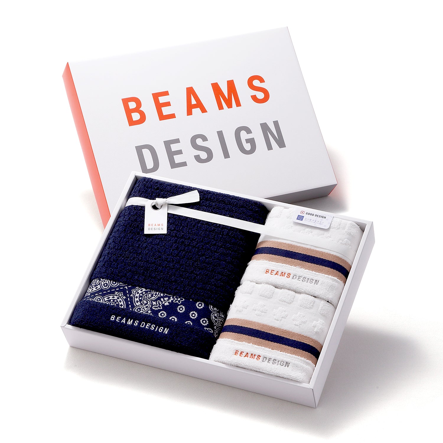 『BEAMS DESIGN』 ラインバンダナ タオルギフト　フェイスタオル2P/バスタオル1P ベージュ